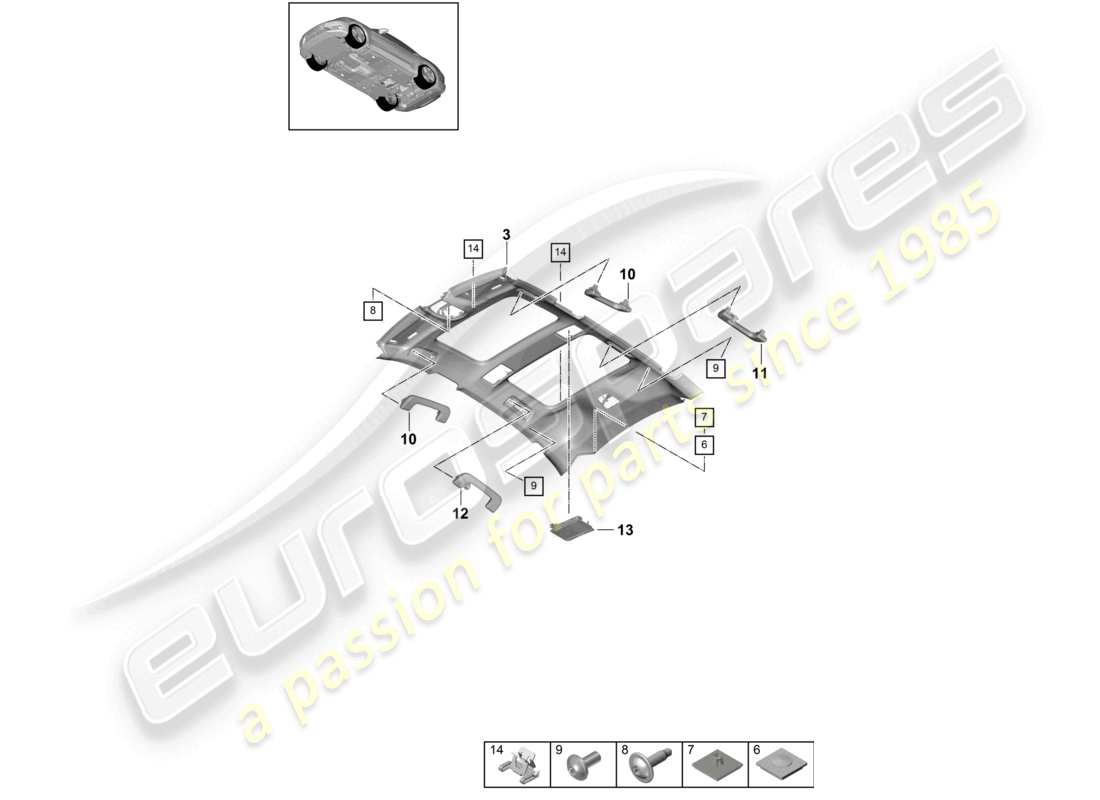 porsche 2021 (panamera 971-1) garniture de toit accessoires schéma des pièces