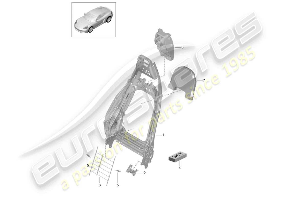 porsche 2024 (718 cayman) cadre de dossier support lombaire siège sport accessoires diagramme des pièces