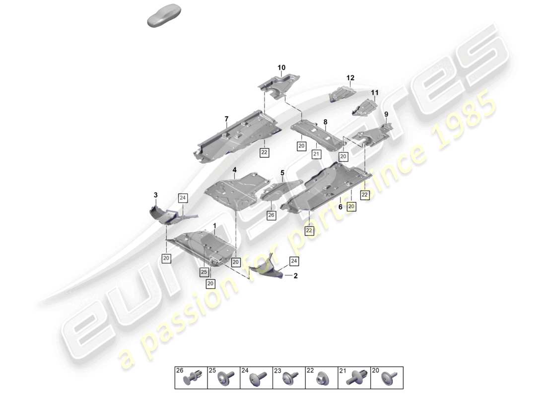porsche 2026 (cayenne e3 pa) schéma des pièces des accessoires de soubassement de base