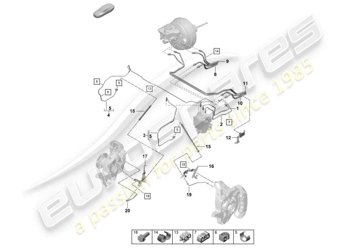 porsche 2021 (718 cayman gt4) schéma des pièces de la conduite de frein avant