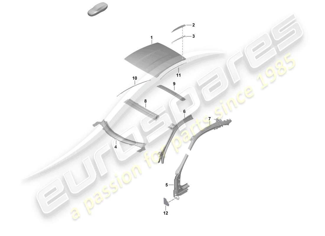 porsche 2022 (992-1 gt3/rs/st) schéma des pièces du montant a du toit gt3rs