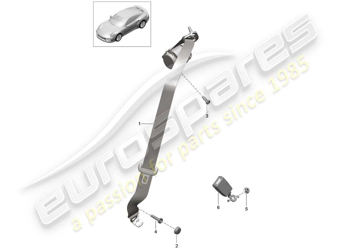 porsche 2018 (991-2 turbo) ceinture de sécurité à trois points schéma des pièces