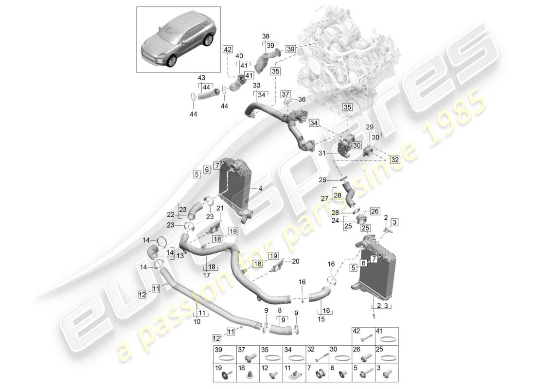 porsche 2024 (macan) schéma des pièces de l'adaptateur de papillon des gaz du tuyau de pression du refroidisseur d'air de suralimentation