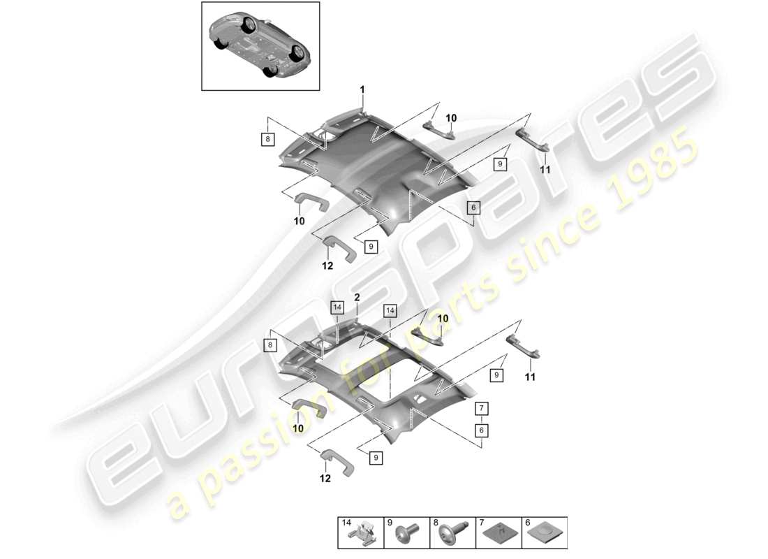 porsche 2021 (panamera 971-1) garniture de toit schéma des pièces