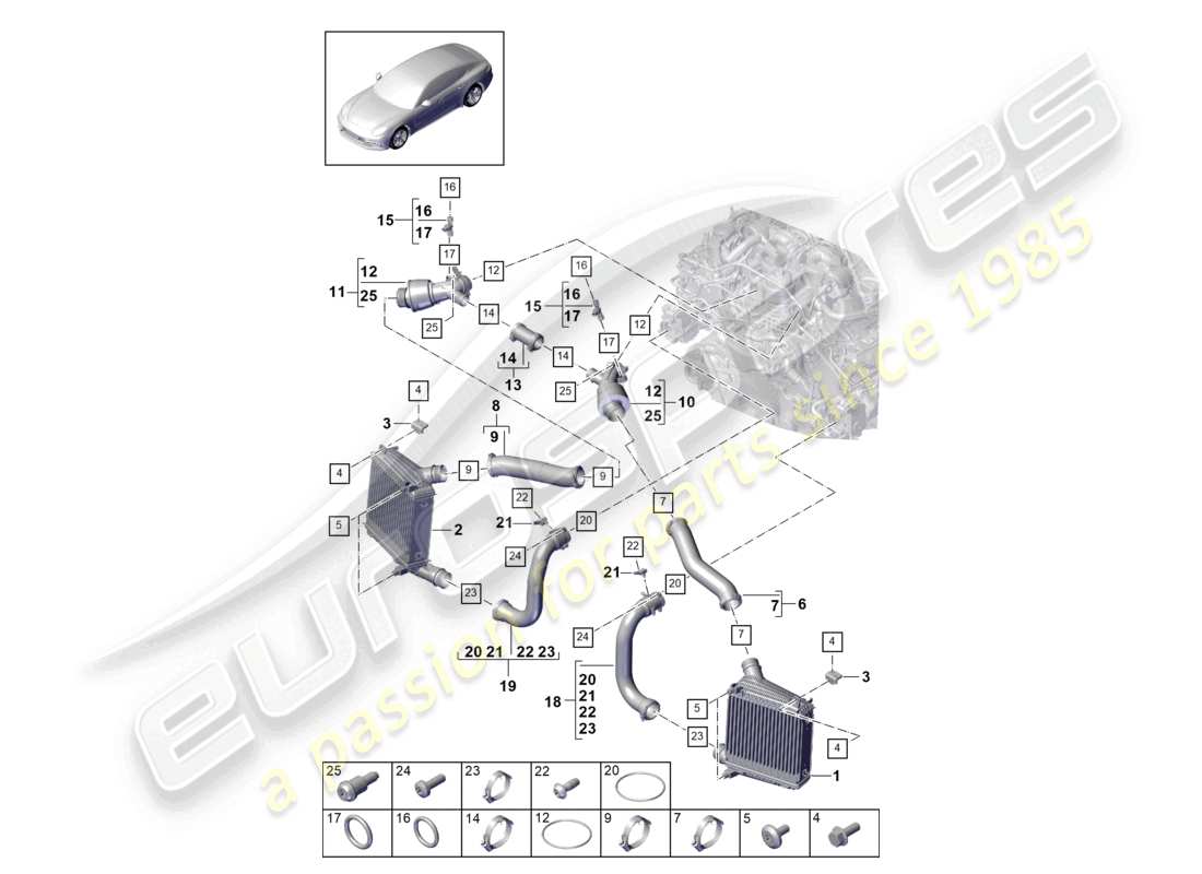 porsche 2021 (panamera 971-1) tuyau de pression du refroidisseur d'air de suralimentation schéma des pièces
