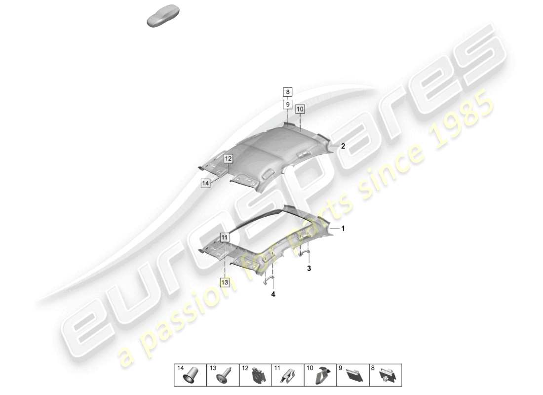 porsche 2026 (taycan 9j1-2) garniture de toit garniture de pavillon moulée accessoires diagramme des pièces