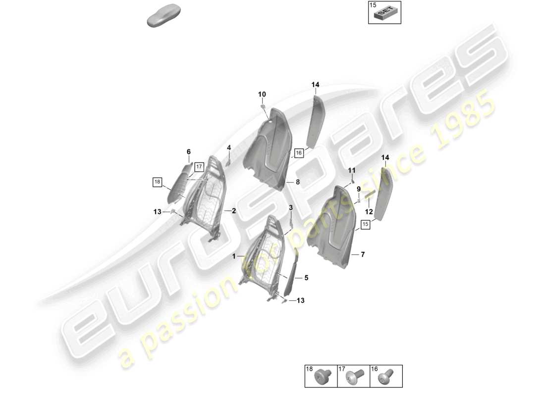 porsche 2026 (992-2 gt3) cadre de dossier housse de dossier siège sport siège sport plus diagramme des pièces