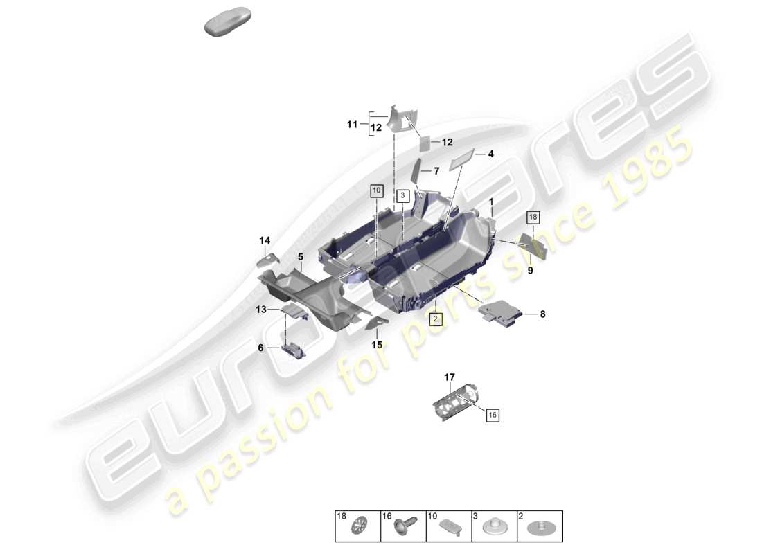 porsche 2026 (992-2 gt3) schéma des pièces des garnitures de sol (tapis)