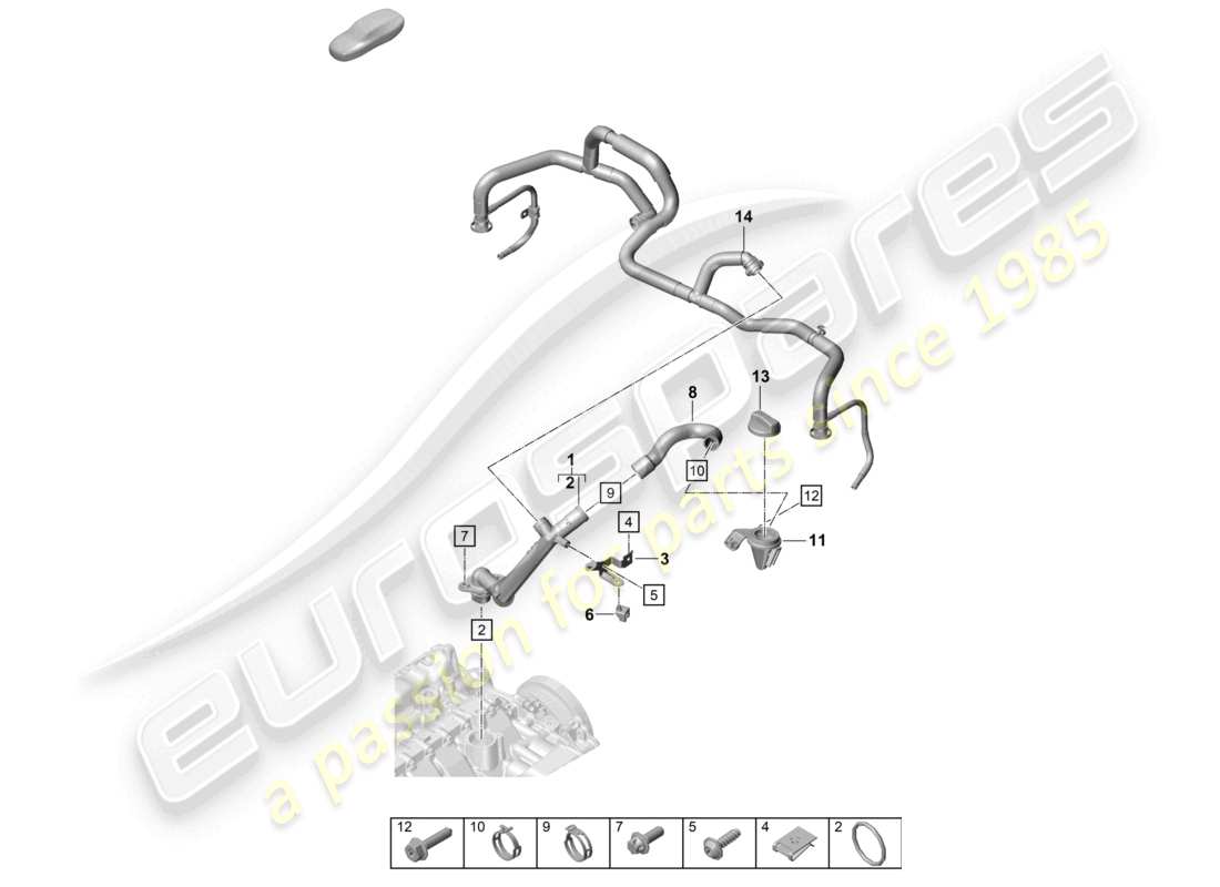 porsche 2022 (992-1 turbo / s) schéma des pièces du support de remplissage d'huile et du tuyau de remplissage d'huile