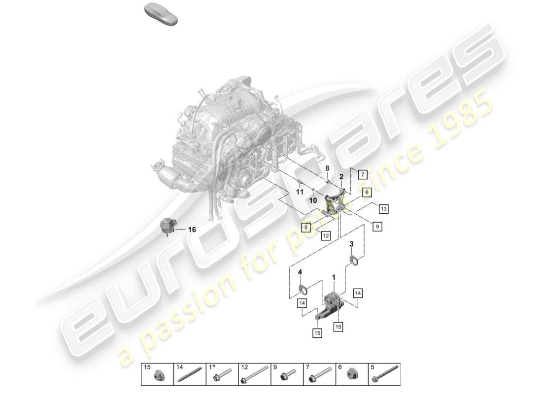 porsche 2021 (718 boxster spyder) attaque de levage du moteur schéma des pièces