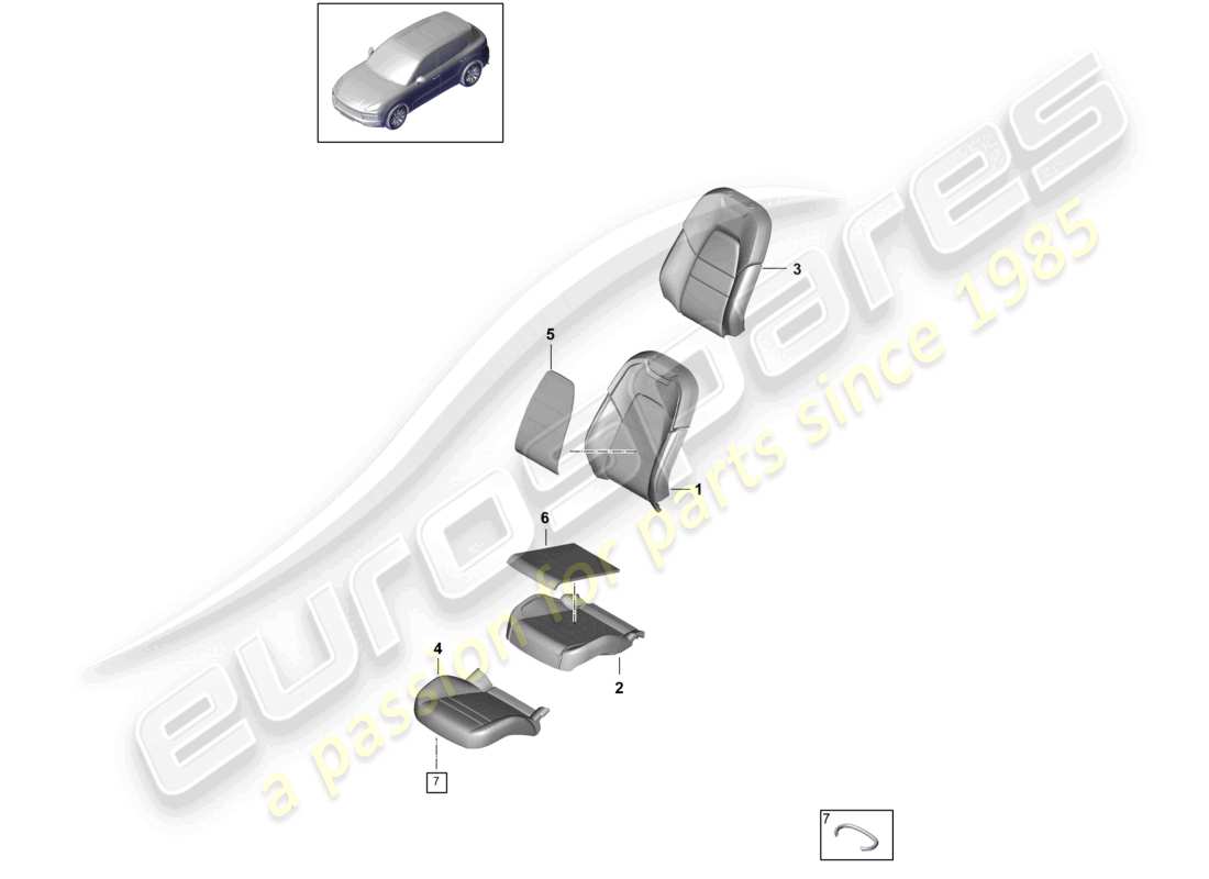 porsche 2024 (cayenne e3 9ya/9yb) pièce en mousse housse de siège diagramme des pièces
