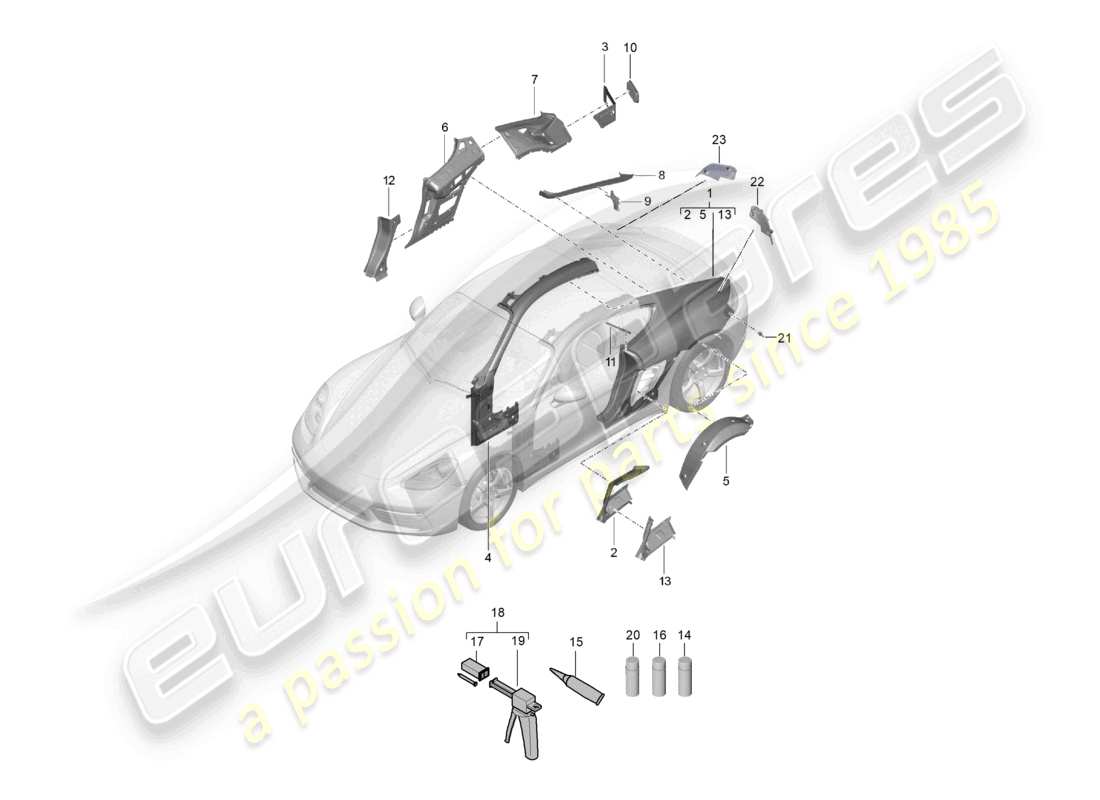 porsche 2021 (718 cayman) partie latérale diagramme des pièces