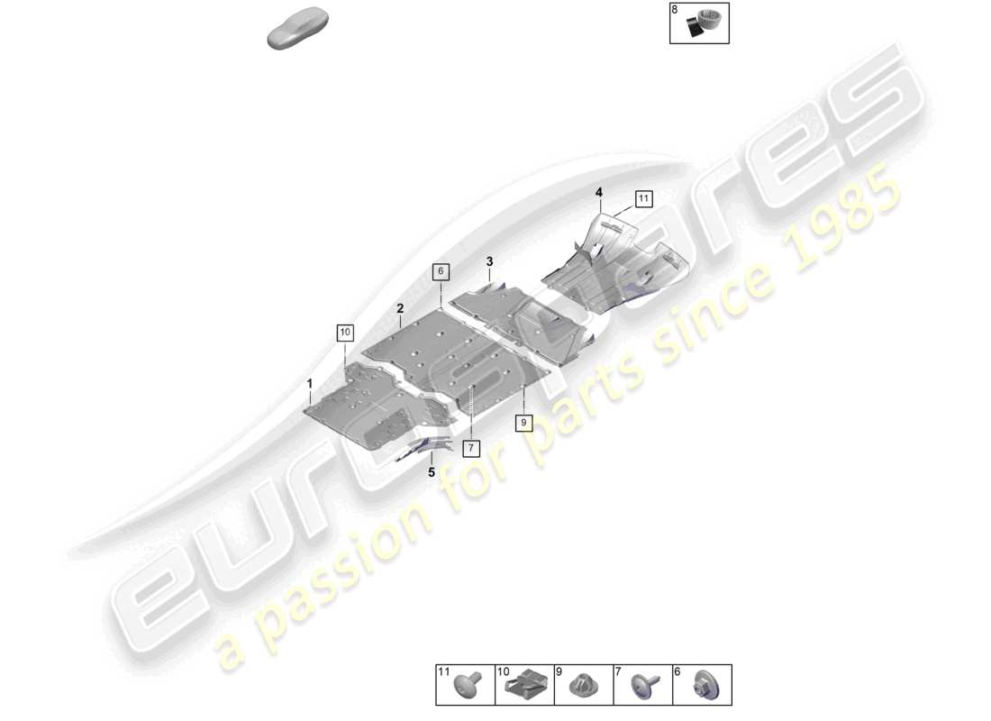 porsche 2025 (992-2 gt3) schéma des pièces des accessoires de garniture de soubassement cw