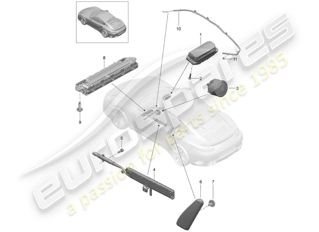 porsche 2018 (991-2 turbo) schéma des pièces de l'airbag