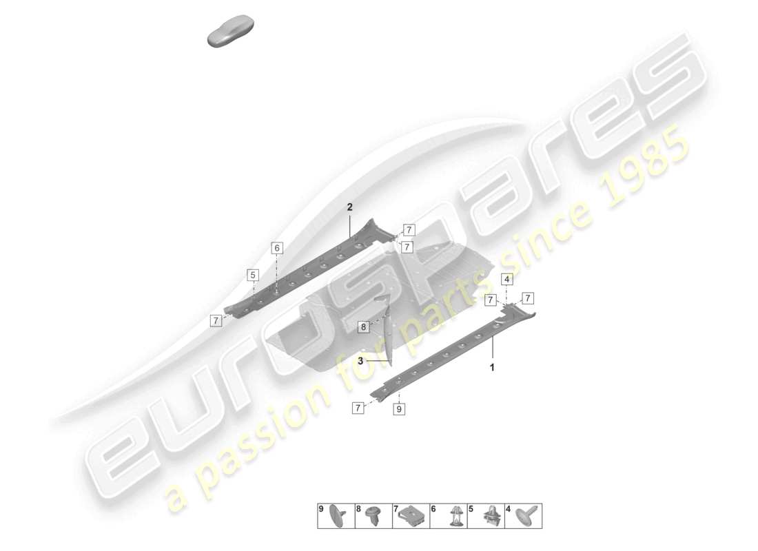 porsche 2023 (992-1 gt3/rs/st) schéma de la pièce extérieure de la garniture du membre latéral