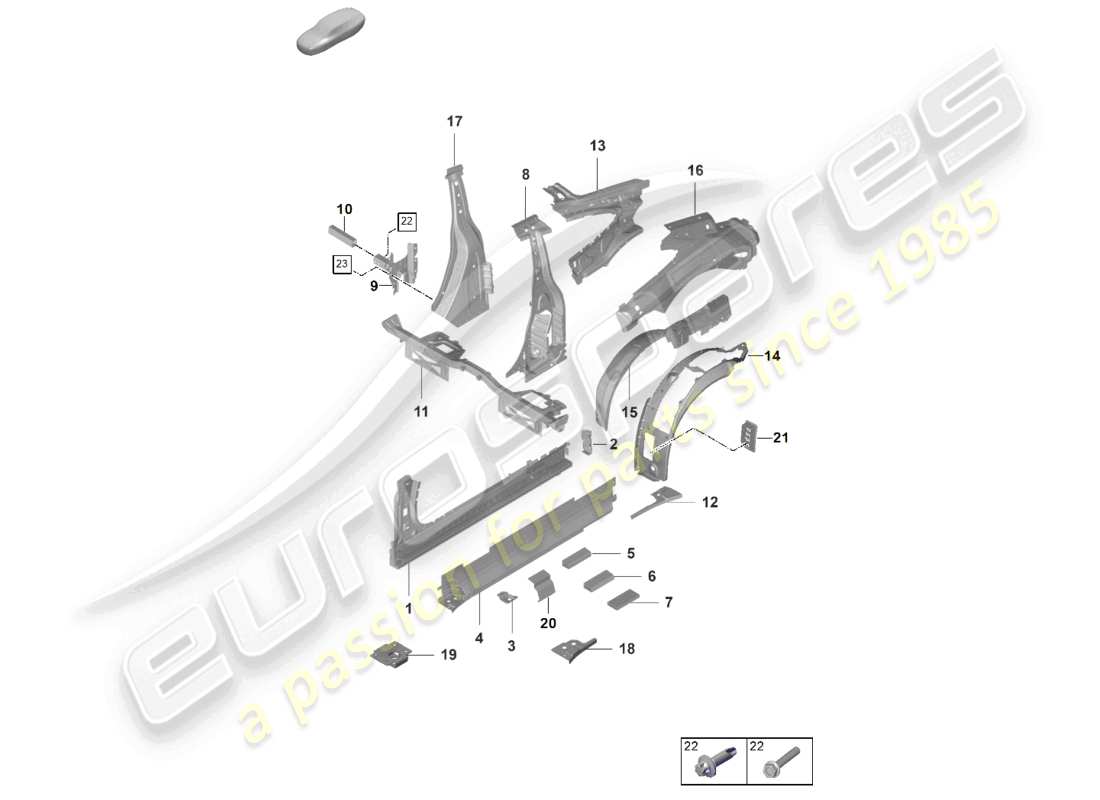 porsche 2023 (992-1 gt3/rs/st) partie latérale intérieure du seuil gt3rs diagramme des pièces