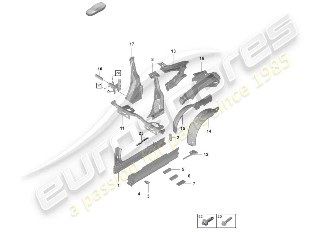 porsche 2023 (992-1 gt3/rs/st) partie latérale intérieure du seuil gt3 diagramme des pièces