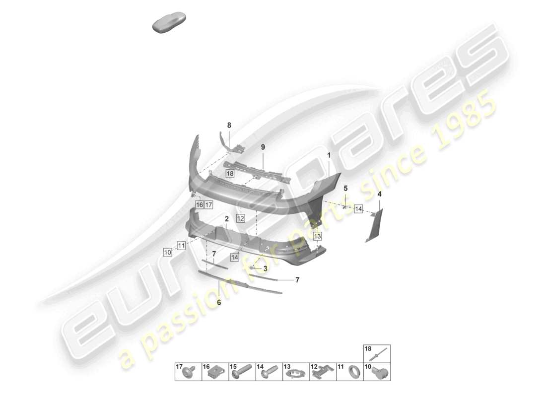 porsche 2022 (992-1 gt3/rs/st) schéma des pièces du pare-chocs arrière gt3 rs