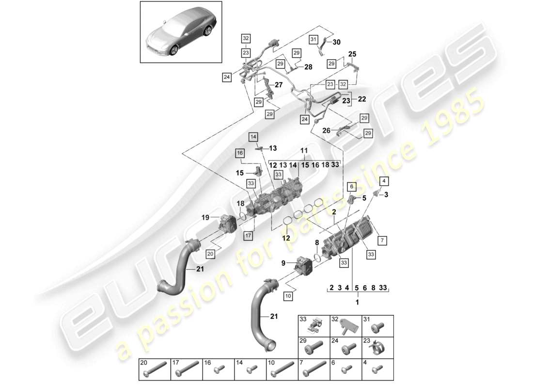 porsche 2021 (panamera 971-1) schéma des pièces de ventilation du collecteur d'admission pour réservoir de carburant