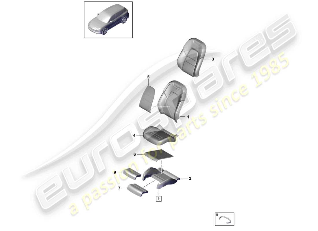 porsche 2024 (cayenne e3 9ya/9yb) pièce en mousse housse de siège siège confort diagramme des pièces