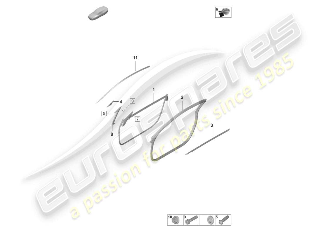 porsche 2023 (992-1 gt3/rs/st) schéma des pièces des moulures de joint de porte
