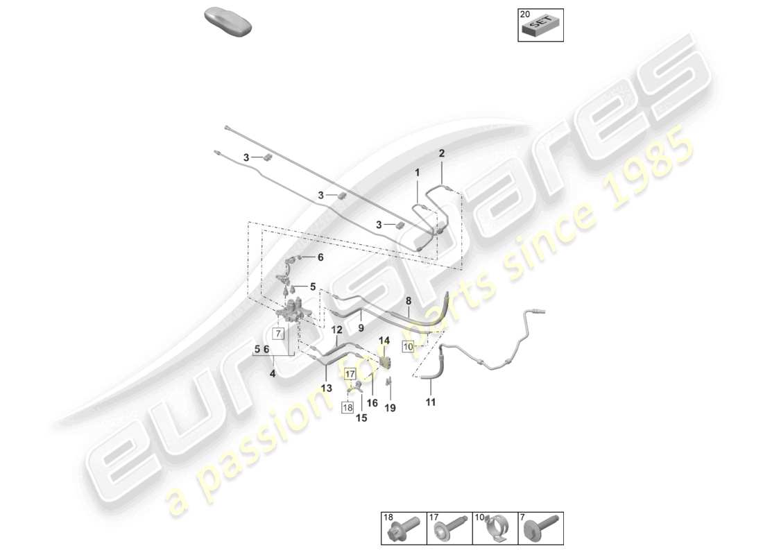 porsche 2022 (992-1 turbo / s) schéma des pièces du pdcc du soubassement de la conduite hydraulique