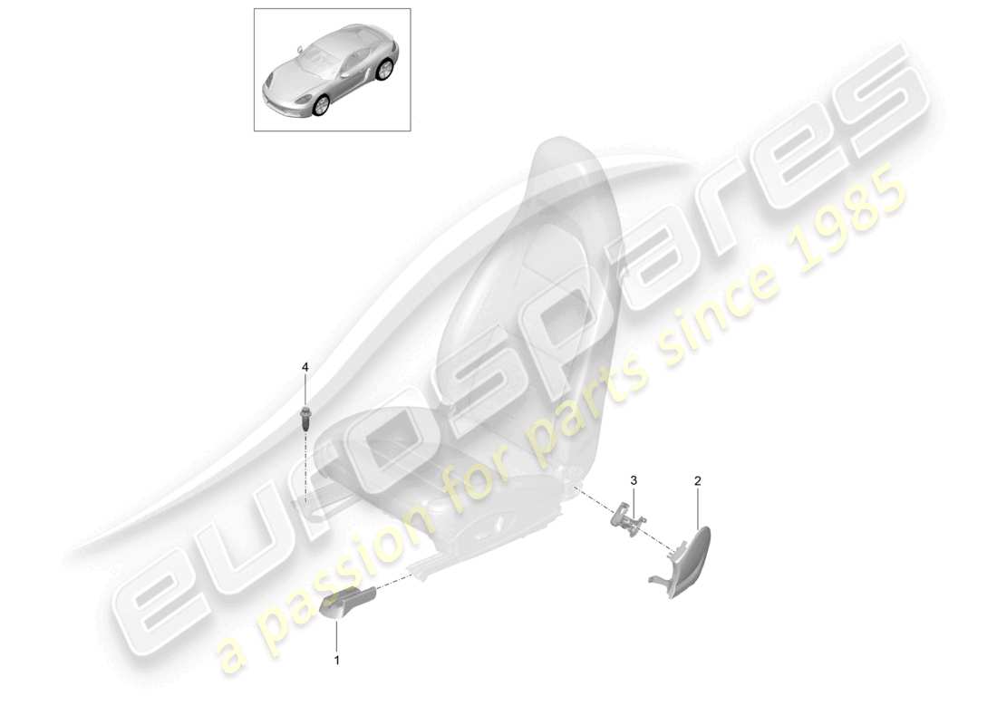 porsche 2026 (718 cayman) siège sport avant siège sport plus siège baquet plus disponible garniture pour rail de guidage schéma des pièces