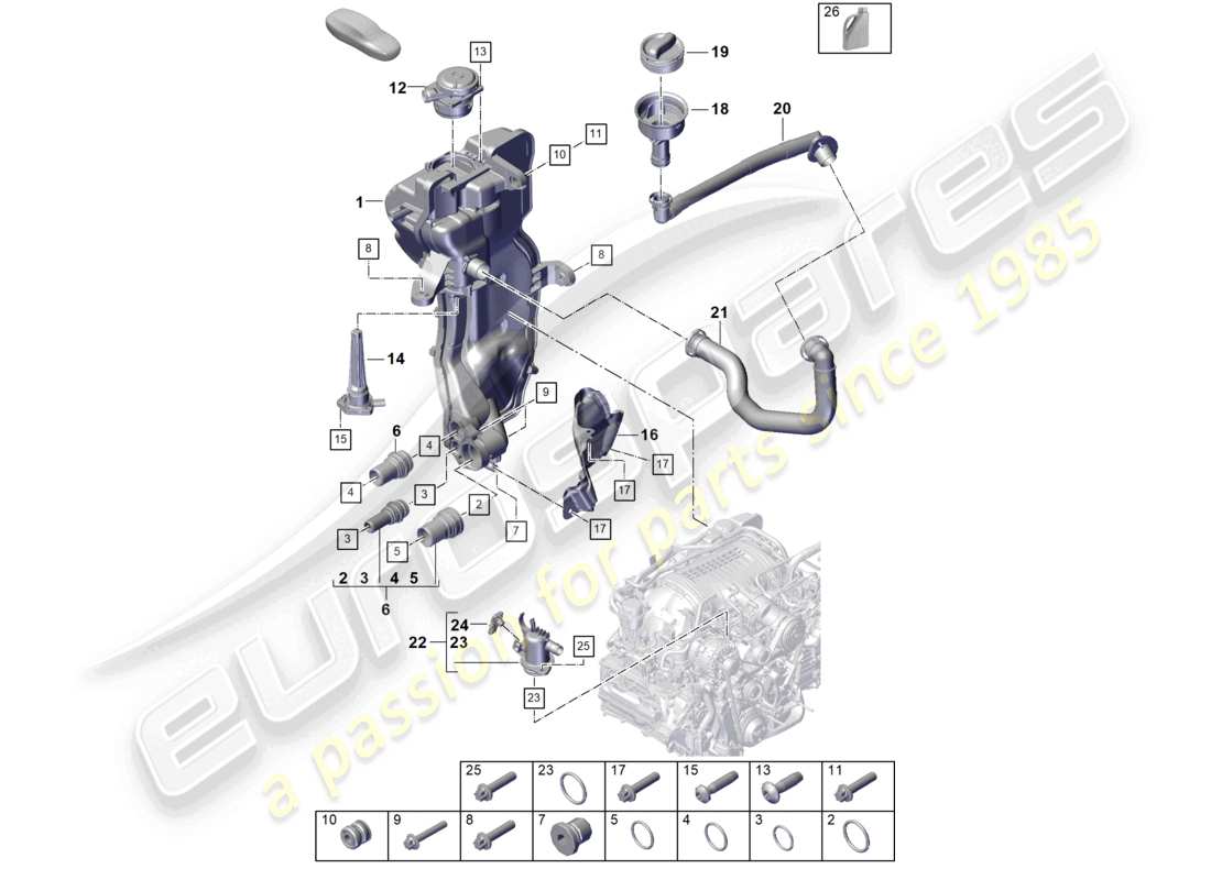 porsche 2021 (718 cayman gt4) moteur (presse à huile/lubrifiant) réservoir d'huile moteur schéma des pièces