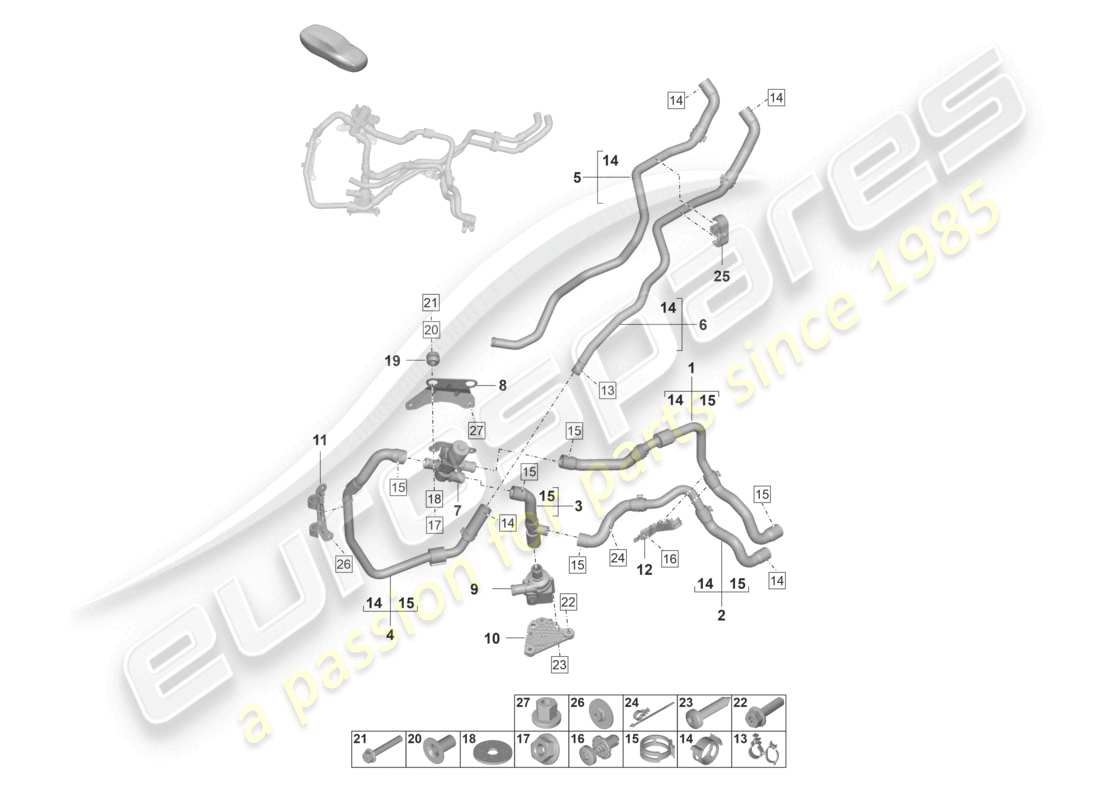 porsche 2024 (panamera 971-2) schéma des pièces du chauffage de base pour véhicules avec chauffage auxiliaire à essence