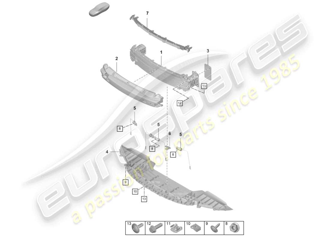 porsche 2022 (992-1 gt3/rs/st) schéma des pièces du support de pare-chocs avant gt3 rs