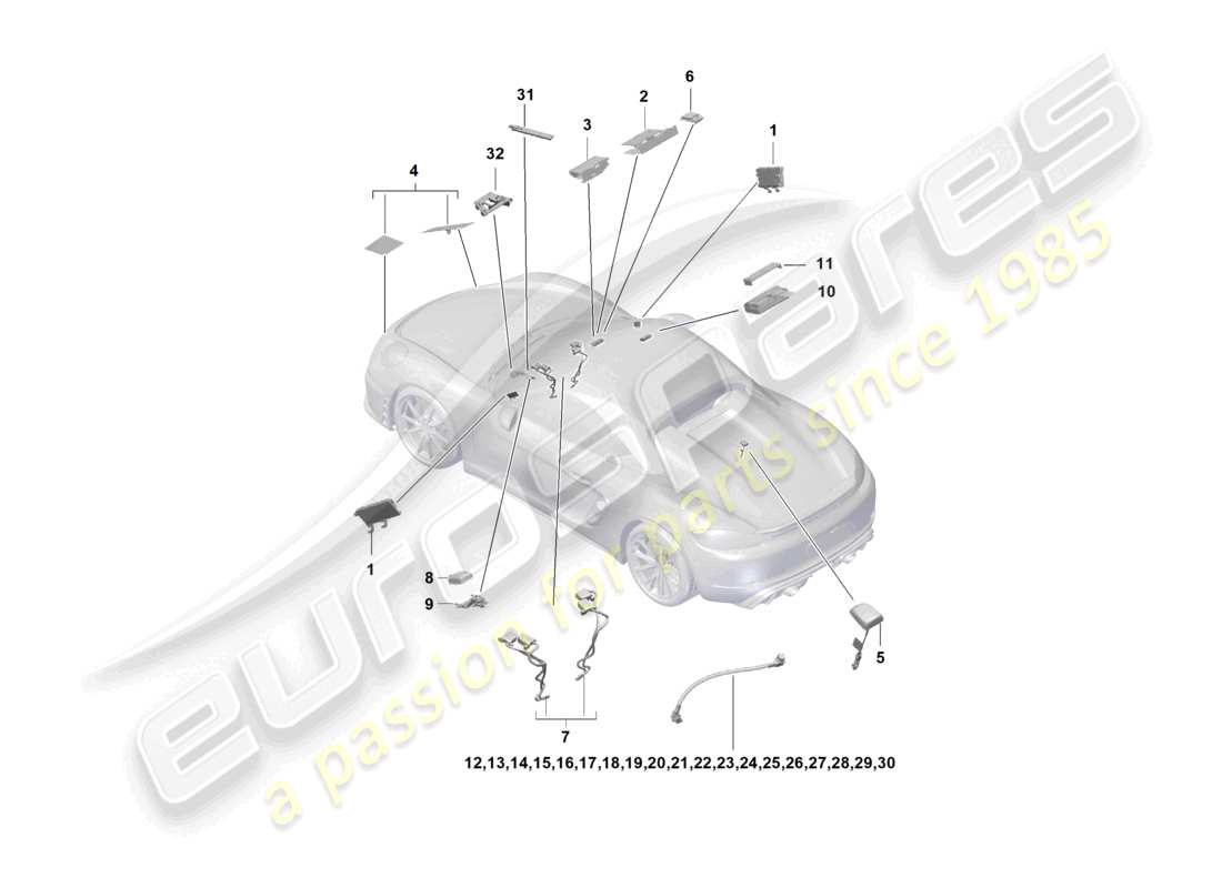 porsche 2021 (718 boxster spyder) schéma des pièces d'un fil aérien simple