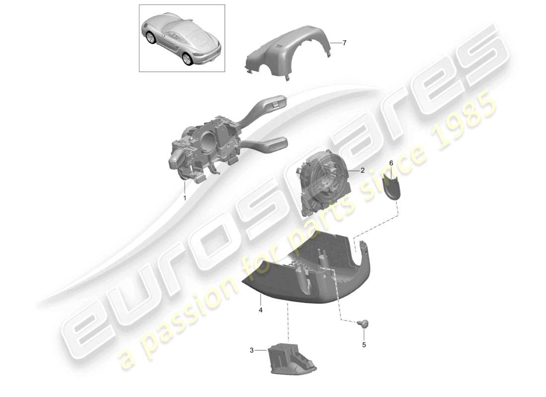 porsche 2021 (718 cayman) commutateur de colonne de direction schéma des pièces