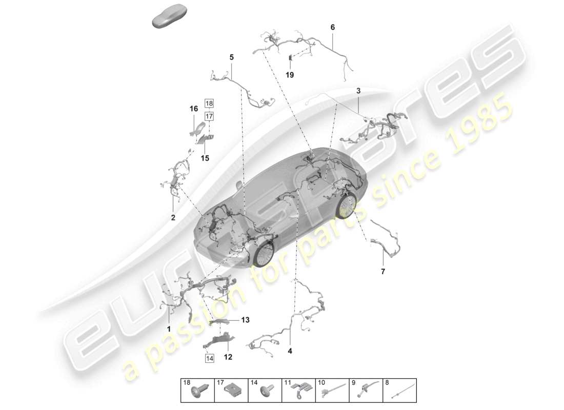 porsche 2024 (panamera 971-2) section de la pièce faisceau de câblage compartiment moteur couvercle arrière schéma des pièces