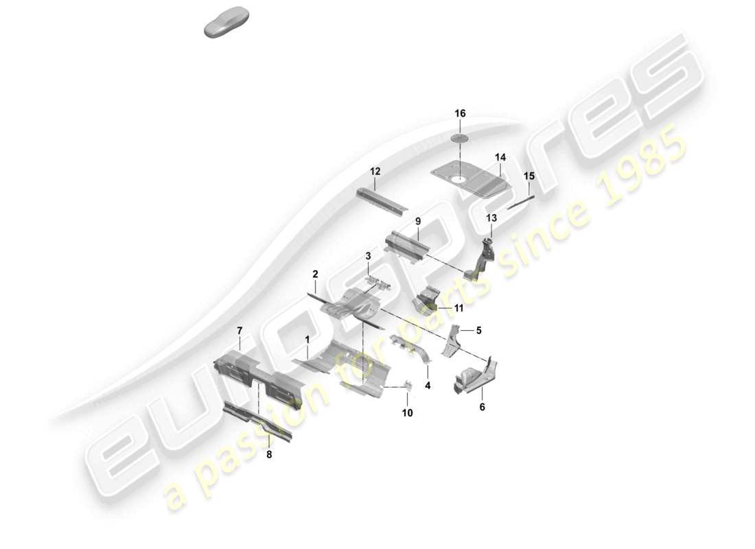 porsche 2026 (taycan 9j1-2) schéma des pièces du support de siège de la plaque inférieure arrière