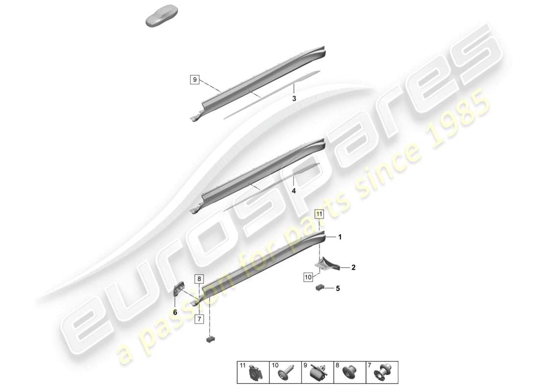 porsche 2026 (taycan 9j1-2) garniture de longeron accessoires schéma des pièces