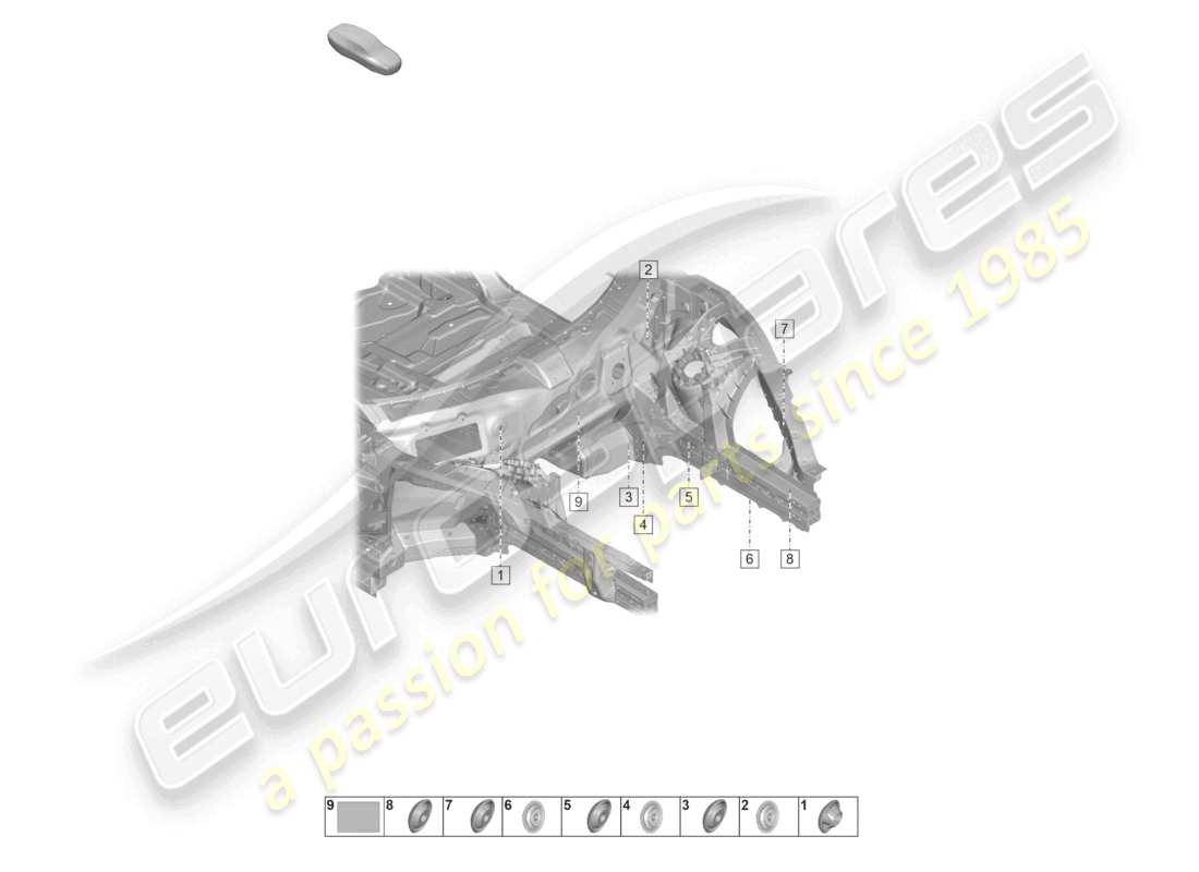 porsche 2023 (taycan 9j1-1) diagramme des pièces du pare-feu de l'élément latéral intérieur avant
