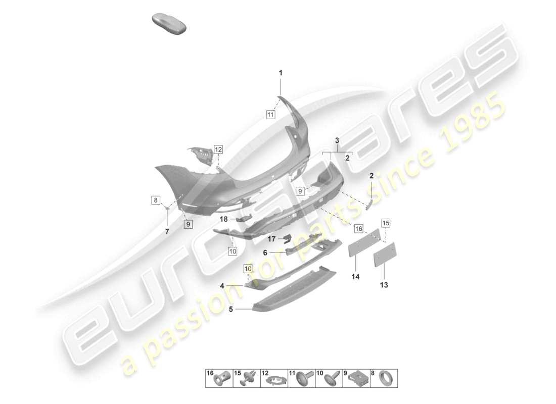 porsche 2022 (taycan 9j1-1) pare-chocs arrière turbo st schéma des pièces