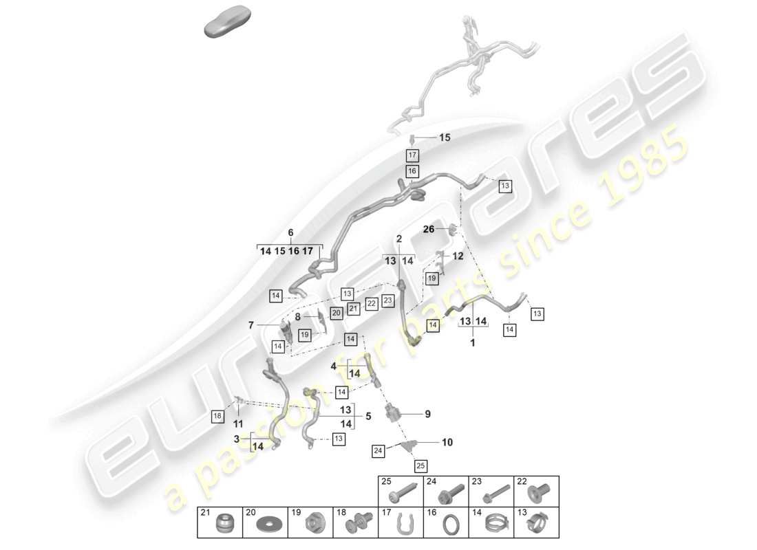 porsche 2026 (panamera 976) système de chauffage et de climatisation droit pour véhicules à transmission hybride, passage de roue avec longeron schéma des pièces