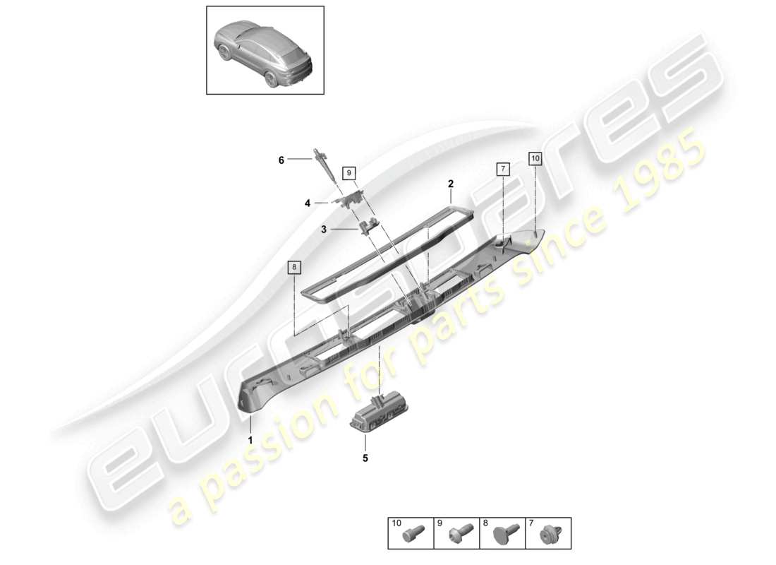 porsche 2024 (cayenne e3 9ya/9yb) schéma des pièces de moulage de la poignée du couvercle arrière