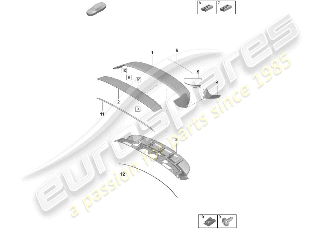 porsche 2023 (taycan 9j1-1) spoiler arrière schéma des pièces