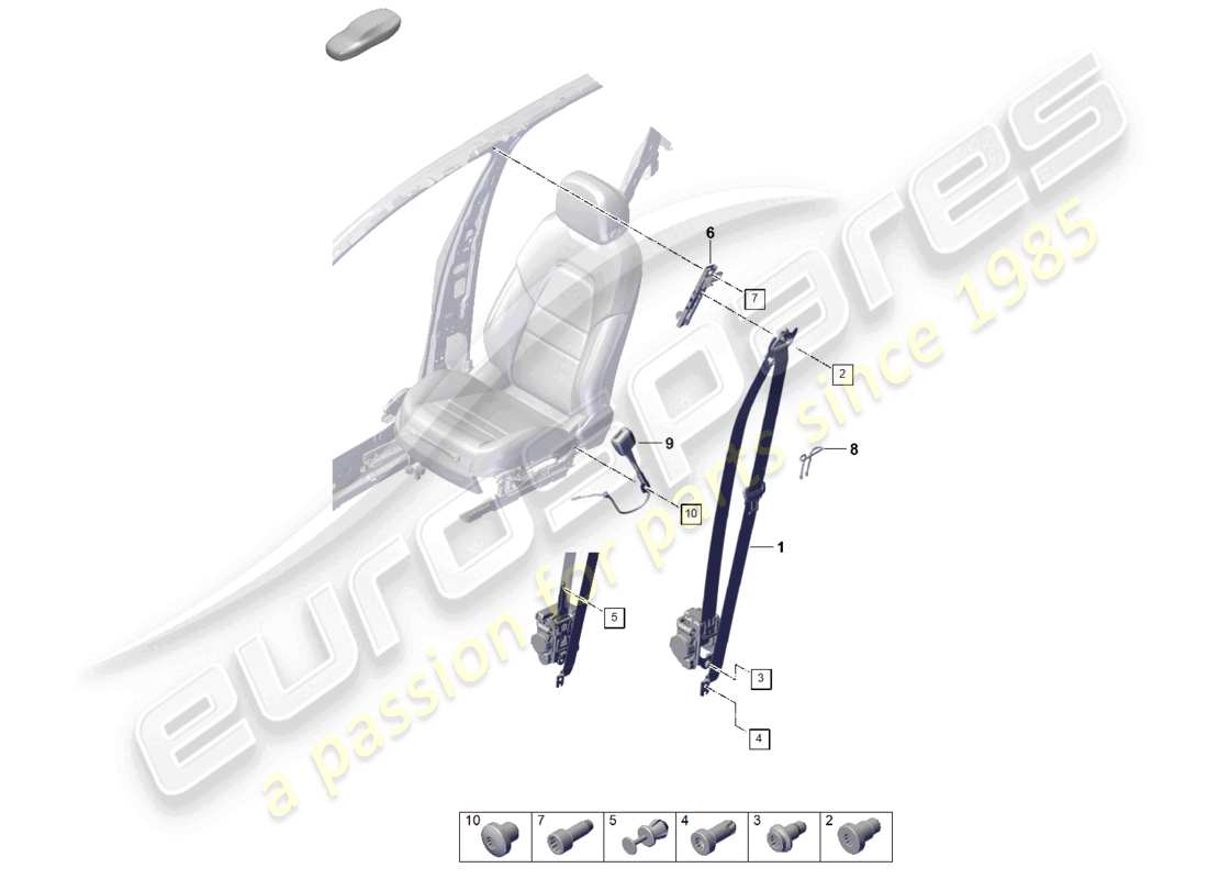 porsche 2026 (cayenne e3 pa) schéma des pièces du loquet de ceinture avant de la ceinture de sécurité à trois points