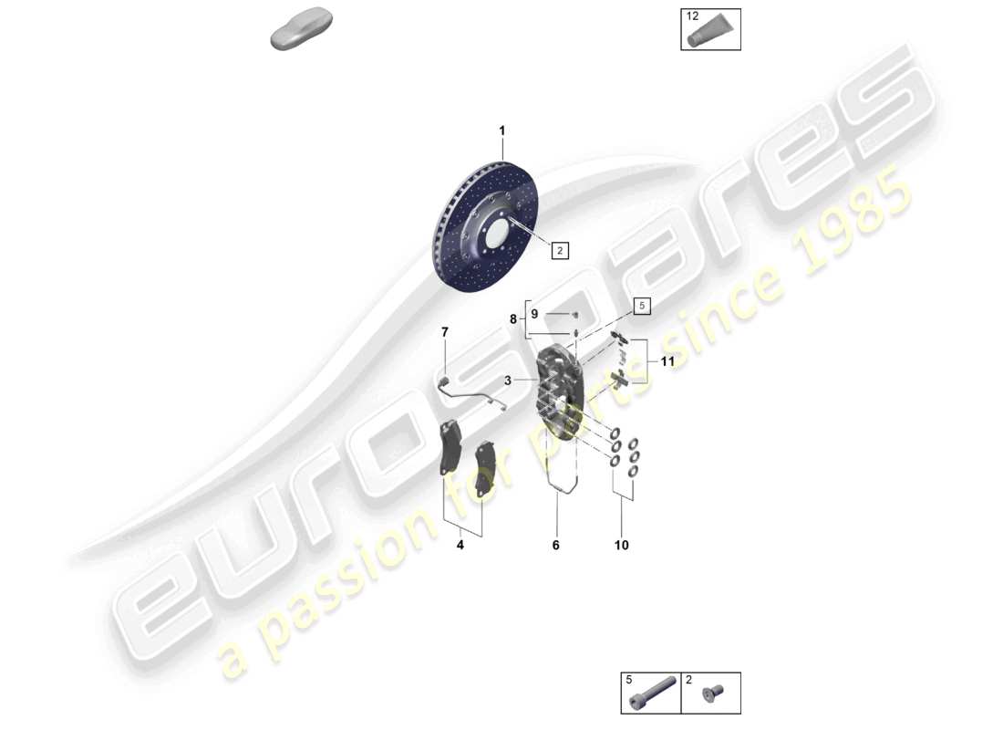 porsche 2022 (718 boxster spyder) schéma des pièces de l'essieu avant du frein à disque
