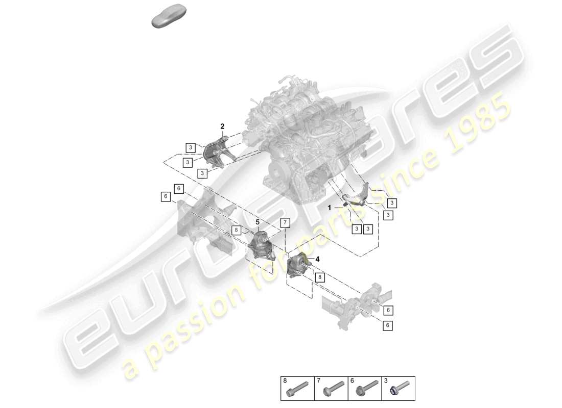 porsche 2026 (cayenne e3 pa) console inférieure de levage du moteur pour le montage du moteur schéma des pièces de montage du moteur