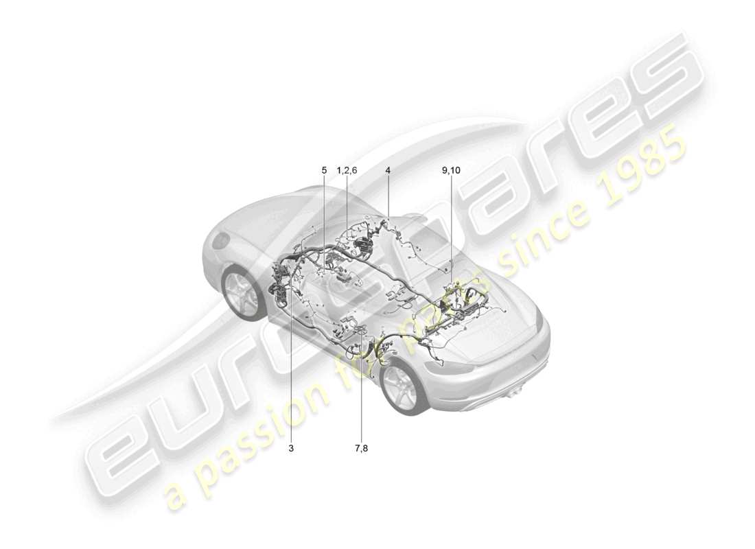 porsche 2025 (718 cayman) schéma des pièces des faisceaux de câbles airbag pour véhicules équipés de ceintures de sécurité