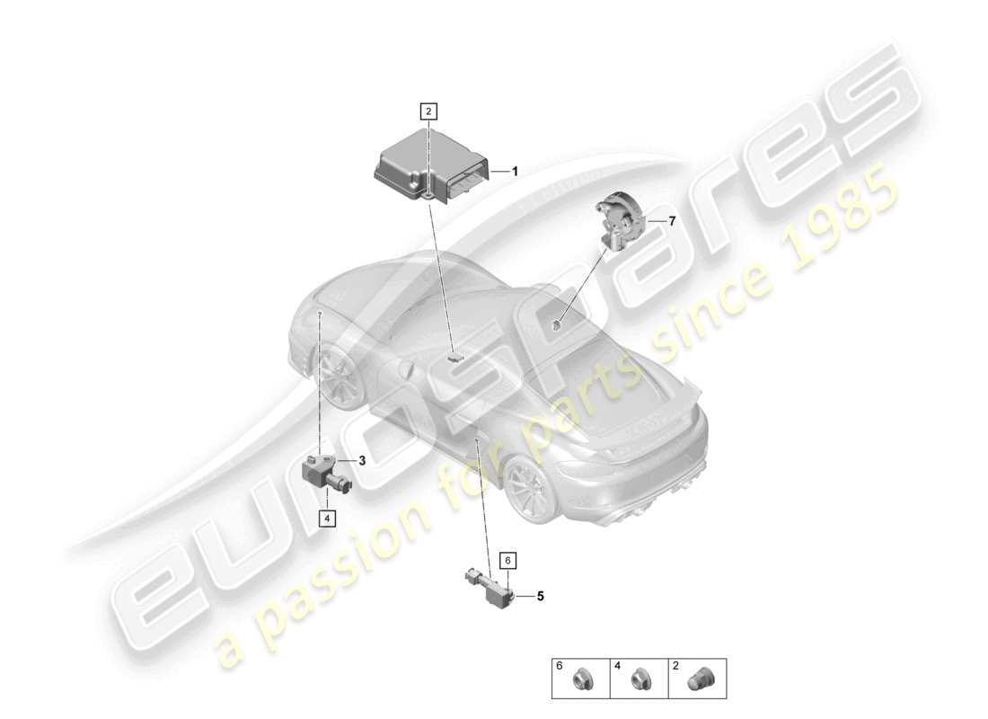 porsche 2021 (718 cayman gt4) unité de commande pour airbag capteur de pression schéma des pièces de l'airbag
