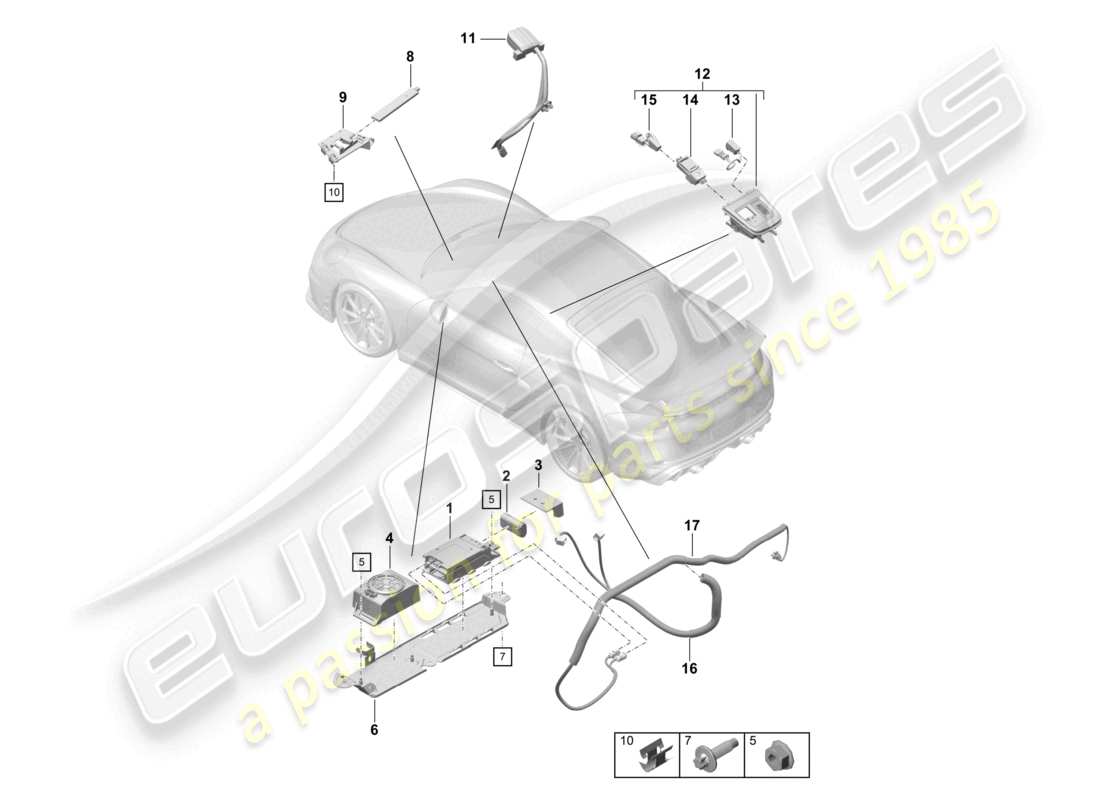porsche 2021 (718 cayman gt4) pour les modèles avec téléphone et appel d'urgence schéma des pièces