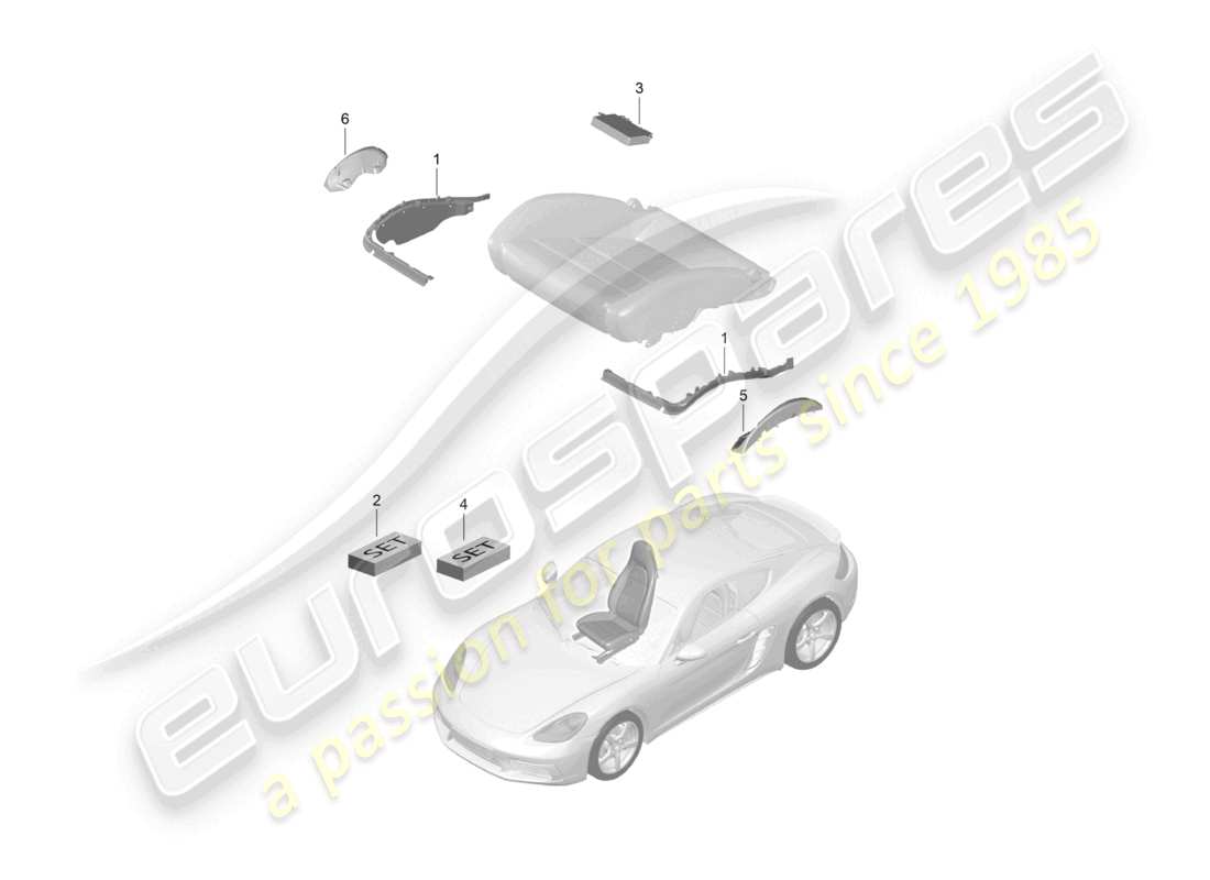 porsche 2024 (718 cayman) rembourrage de siège cadre siège sport reconnaissance de siège occupé diagramme des pièces