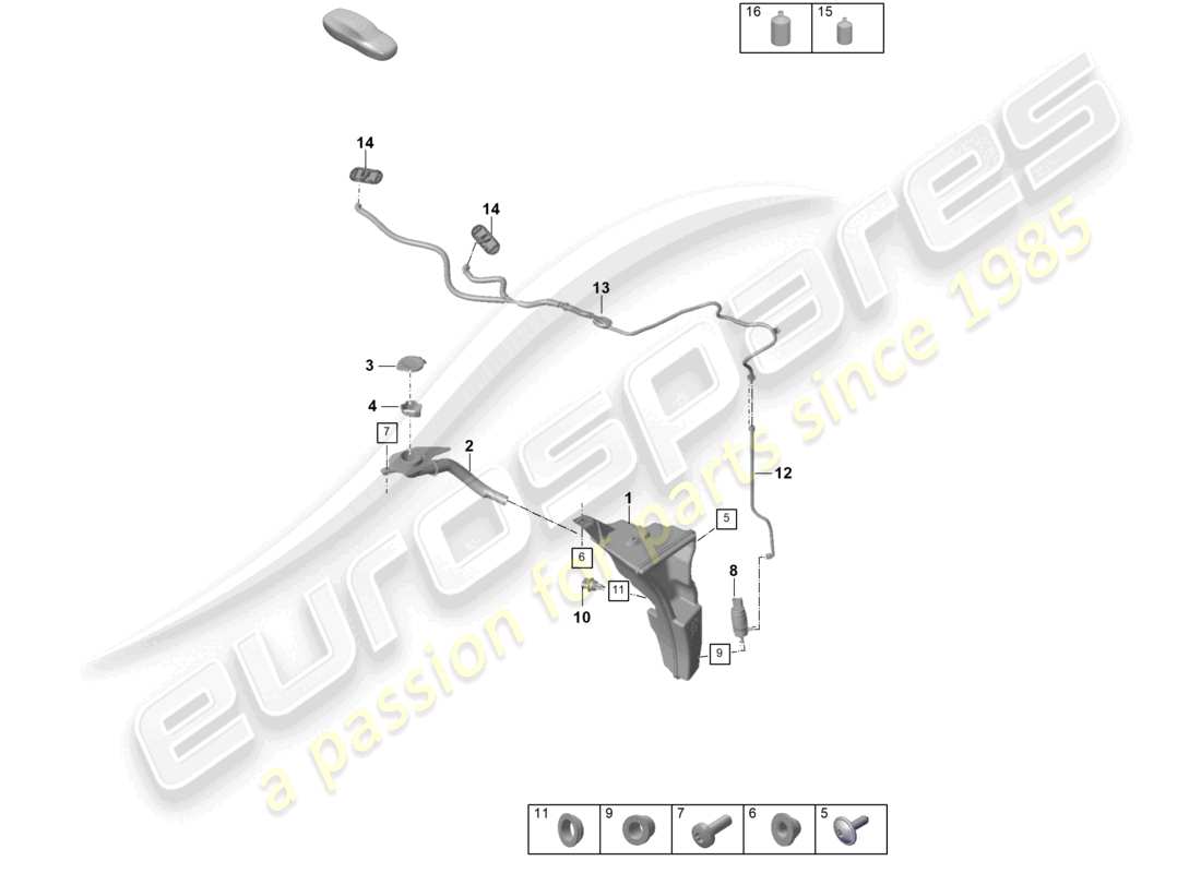 porsche 2022 (992-1 turbo / s) système de rondelle -glace pare-brise schéma des pièces