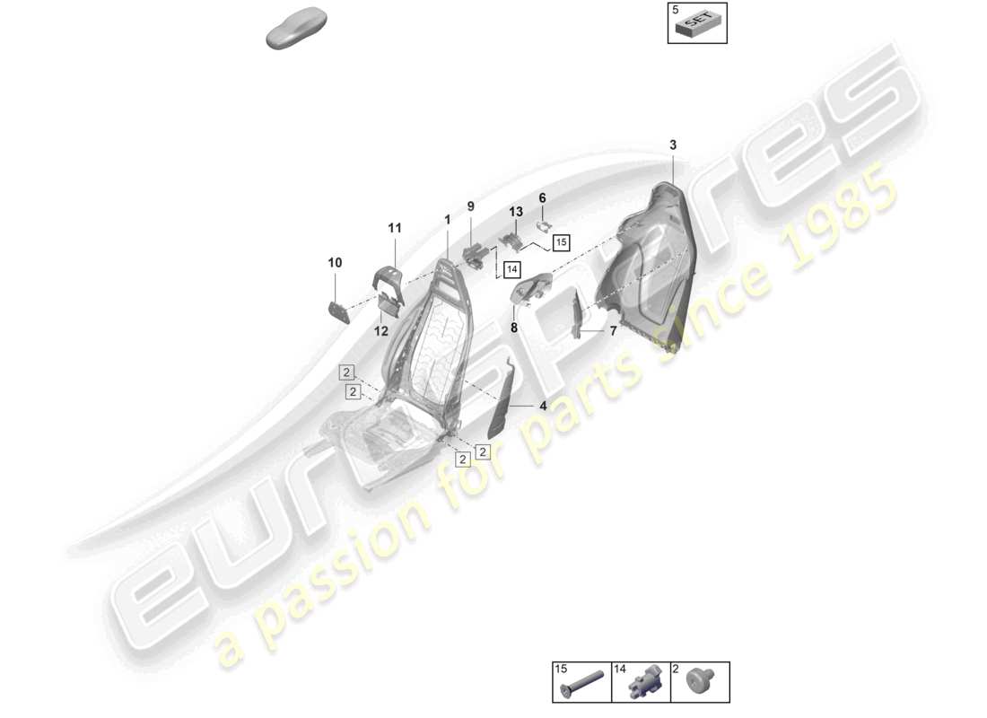 porsche 2020 (taycan 9j1-1) schéma des pièces du cadre du dossier du siège de sport