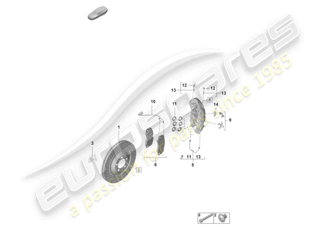 porsche 2022 (992-1 gt3/rs/st) schéma des pièces de l'essieu avant du frein à disque pccb